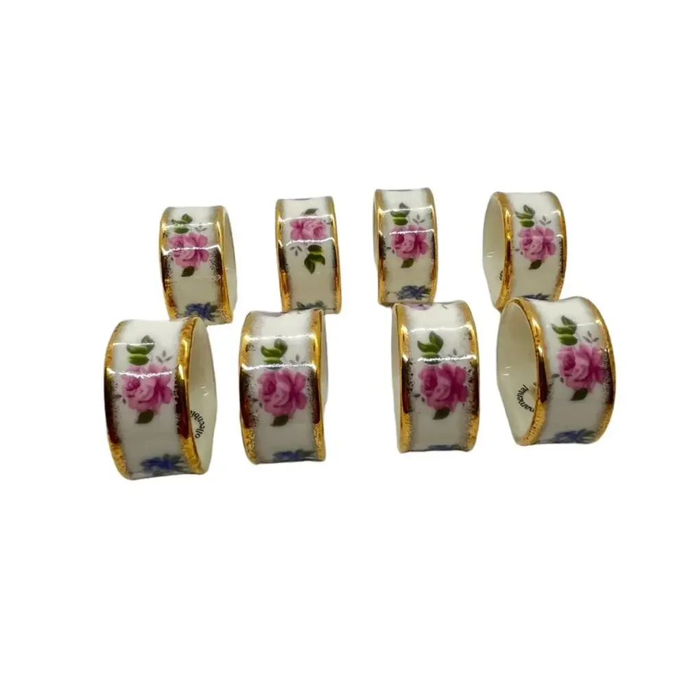 Floral Napkin Rings Ceramic Victorian Vibes Vintage 80s Ornamental Collectibles